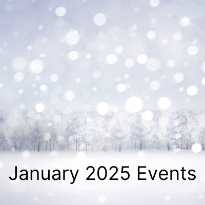 January 2025 events typed on a snowy background