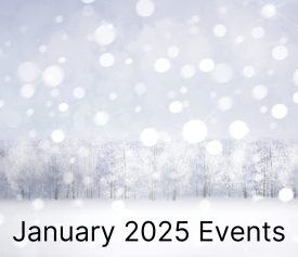 January 2025 events typed on a snowy background