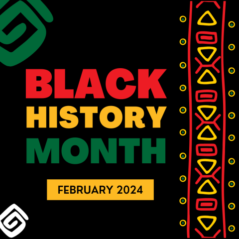 Graphic with text "Black History Month February 2024"