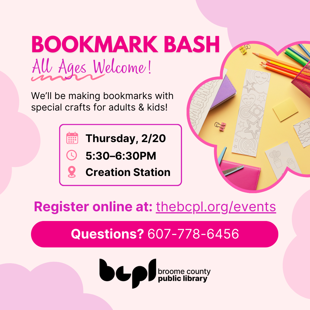 aa photo of bookmarks and colored pencils with the words bookmark bash at the top